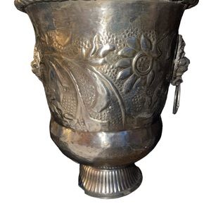 Hammered Metal Grape Leaf Nickel Finish Lion Handle Deco Wine Cooler Bucket
